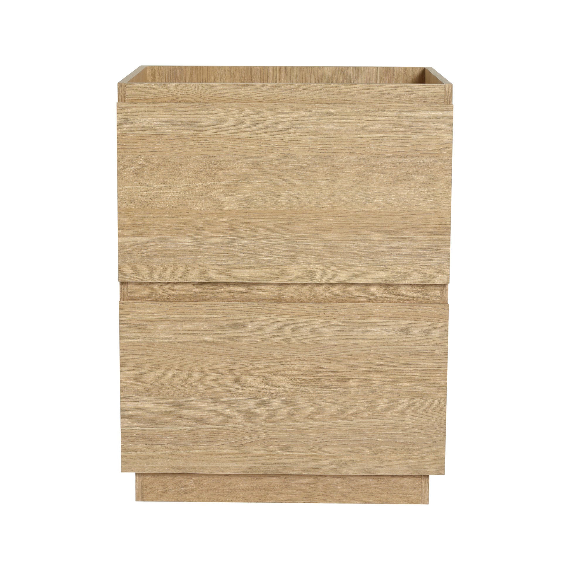 Light oak twodrawer cabinet with clean lines and a minimalist design