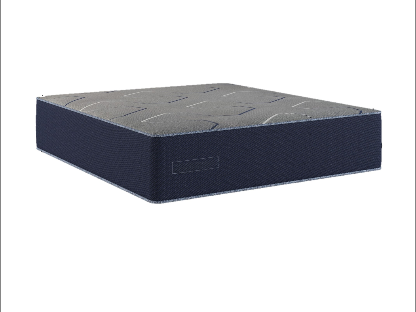 Gray hexagonal pattern hybrid mattress with navy blue side panels