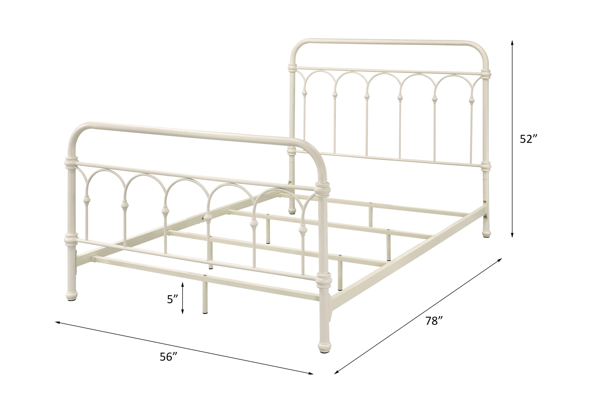Cream metal bed frame with elegant arched headboard and footboard