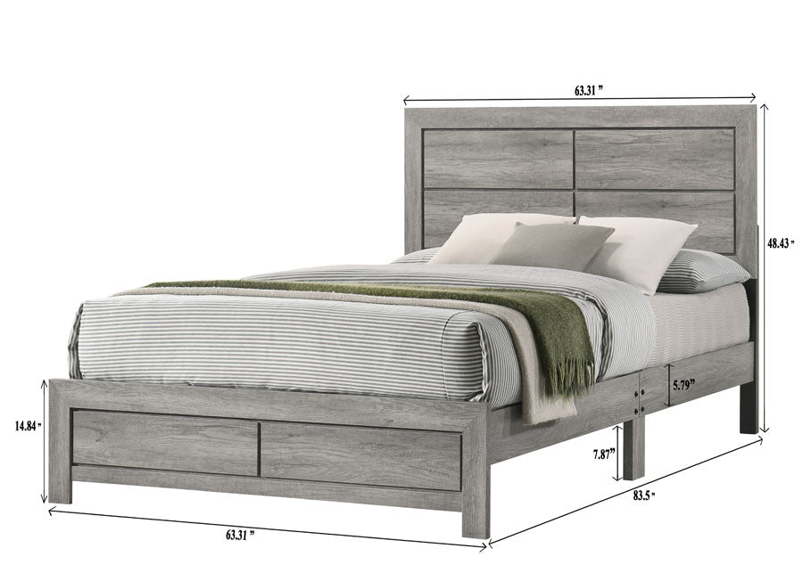 Rustic grey wood queen bed frame with drawers