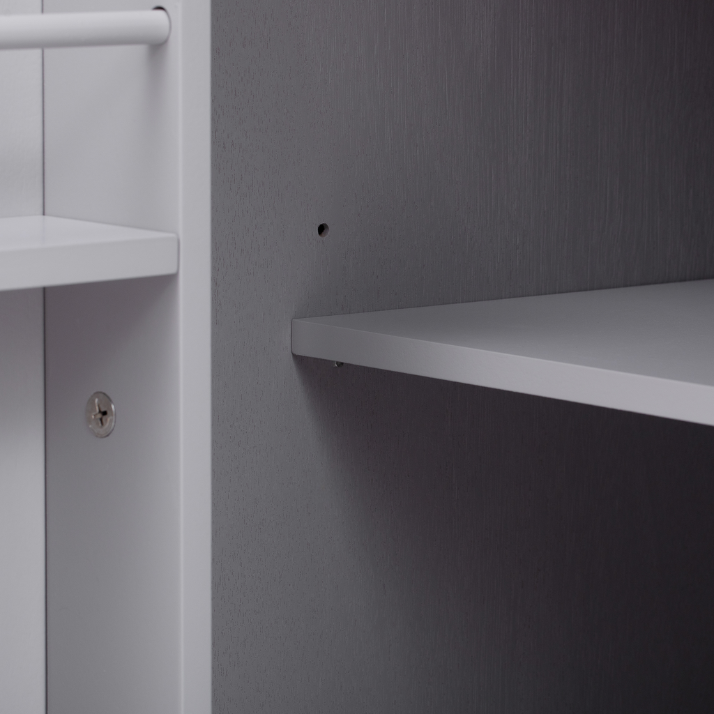 Gray modern shelving unit detail