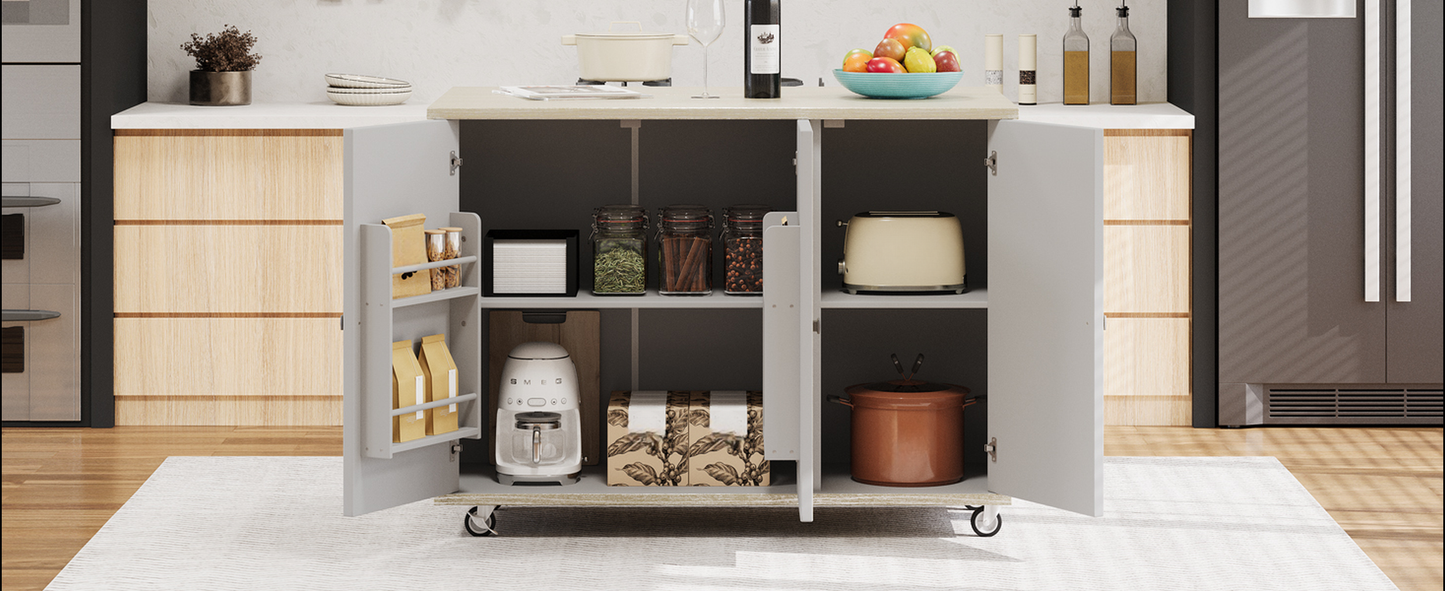 White SMEG drip coffee maker on a rolling kitchen island