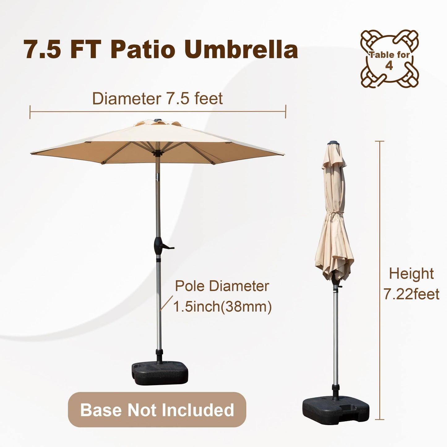 Beige  ft patio umbrella open showing  feet diameter for outdoor shade
