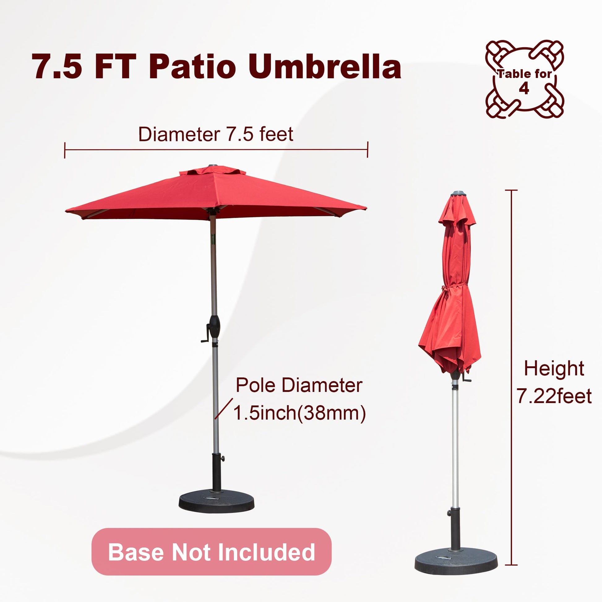 Red  FT patio umbrella open showcasing its vibrant color and dimensions for outdoor shade