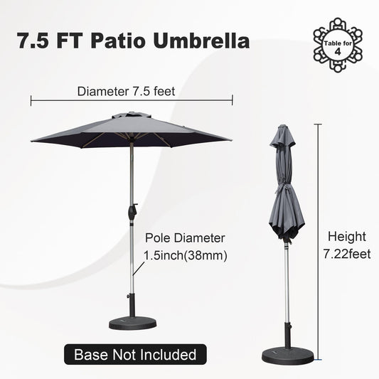 Dark gray  ft patio umbrella shown open with dimensions indicated