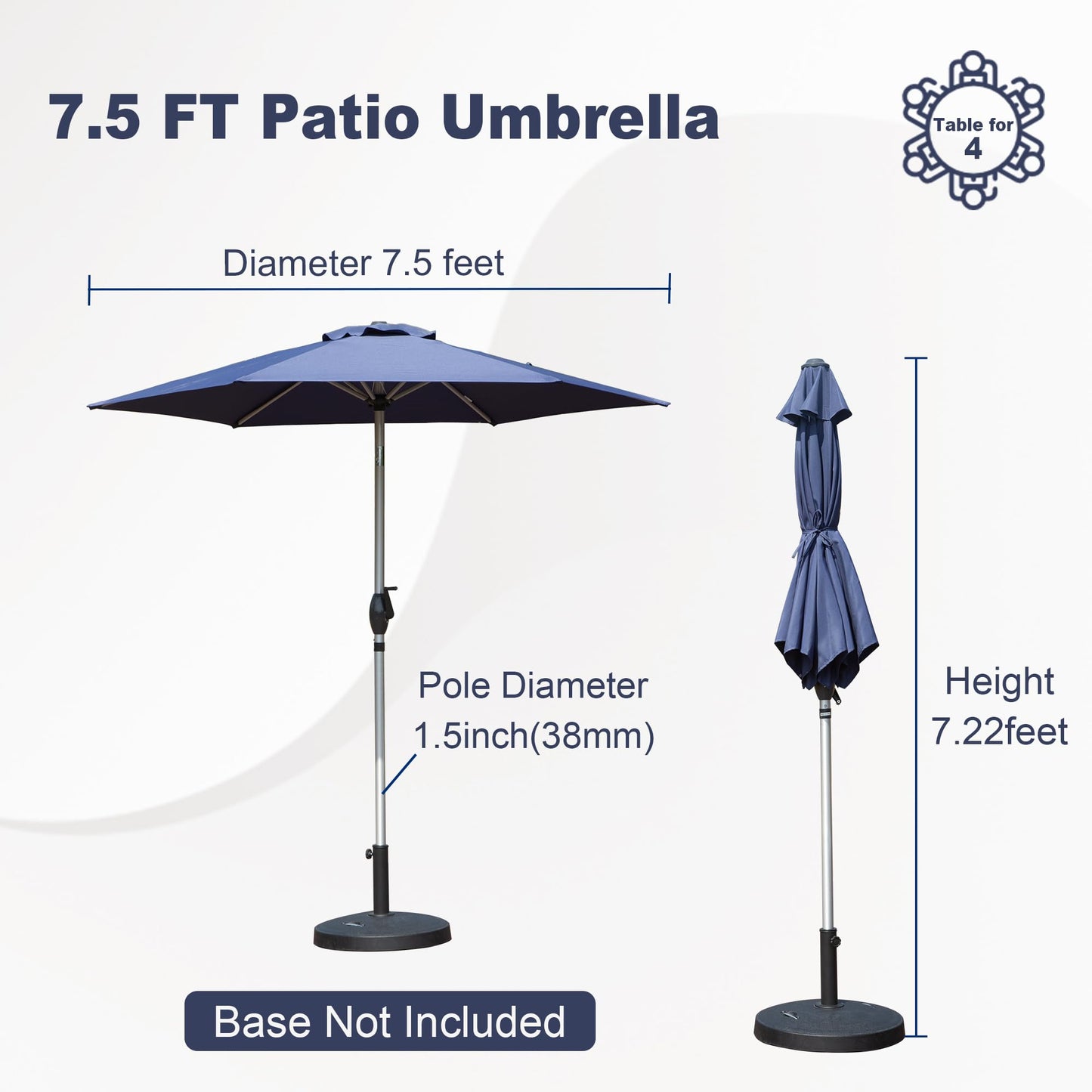 Navy blue  ft patio umbrella fully open showing its wide coverage for outdoor dining