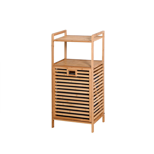 Natural bamboo laundry hamper with two shelves slatted design for ventilation