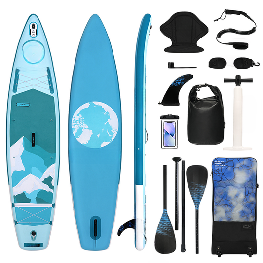 Inflatable stand up paddleboard set with Arctic map design in blue