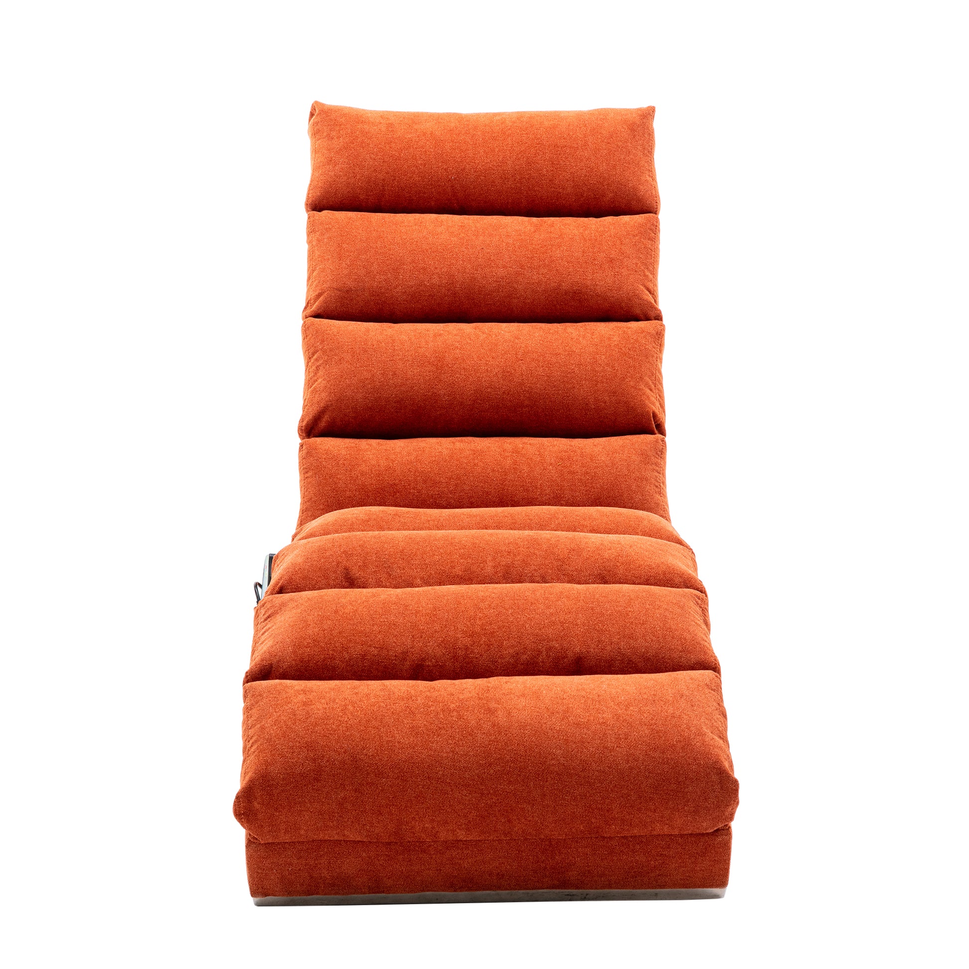 Textured orange fabric lounge chair with segmented cushions
