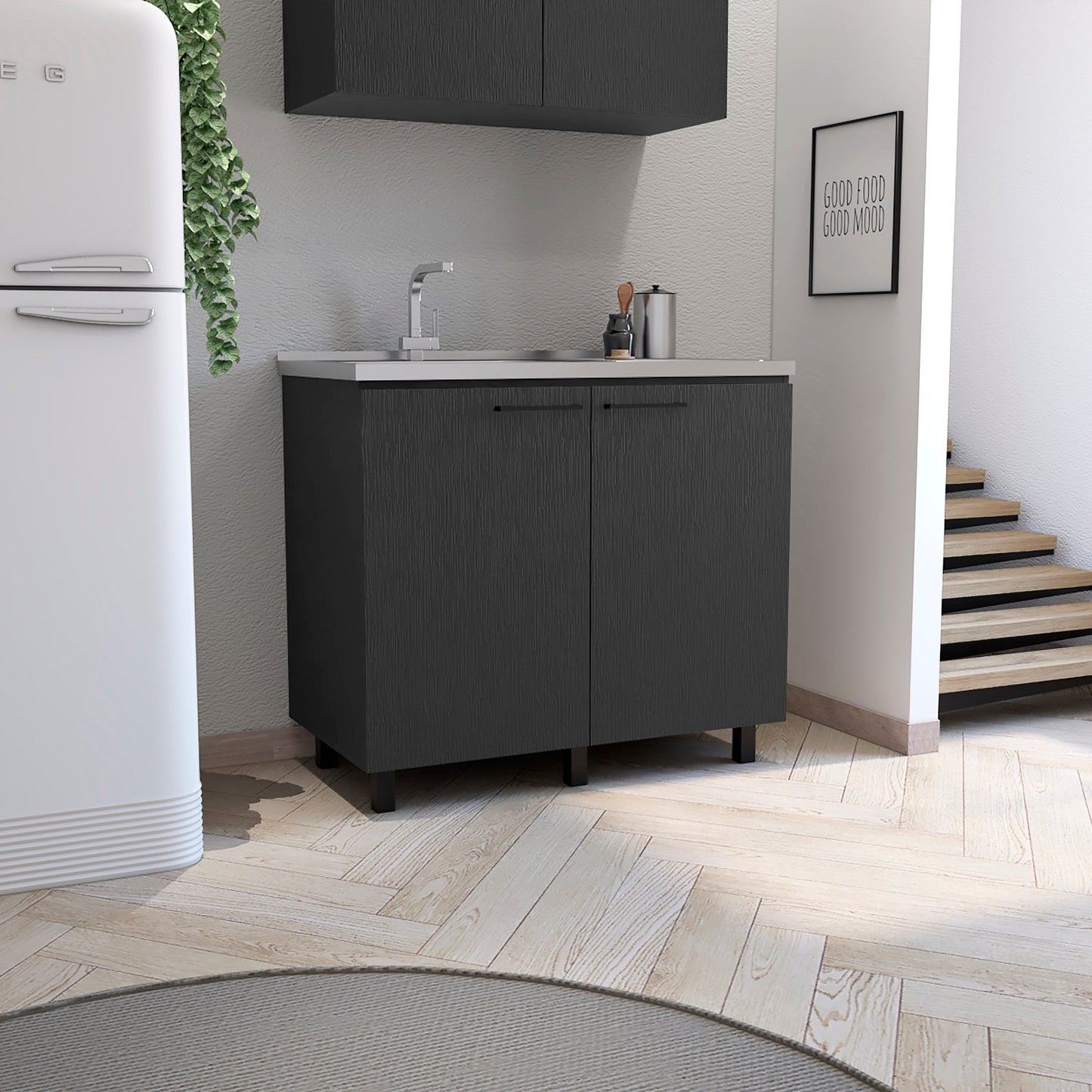 TREATLIFE HOME Utility Sink with Cabinet and Stainless Steel Countertop, Interior Shelf for Organized Storage, Black