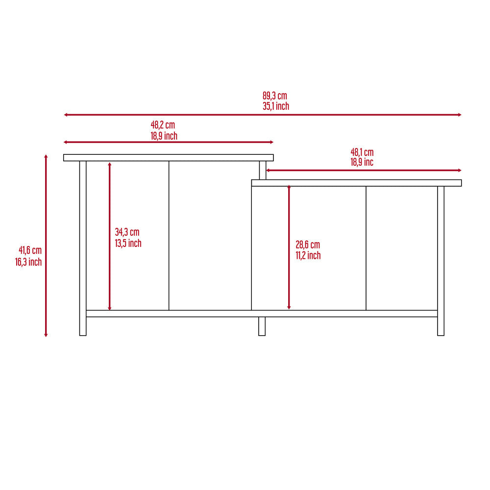 Diagram showing dimensions of a twolevel side table Main unit height cm width cm depth cm