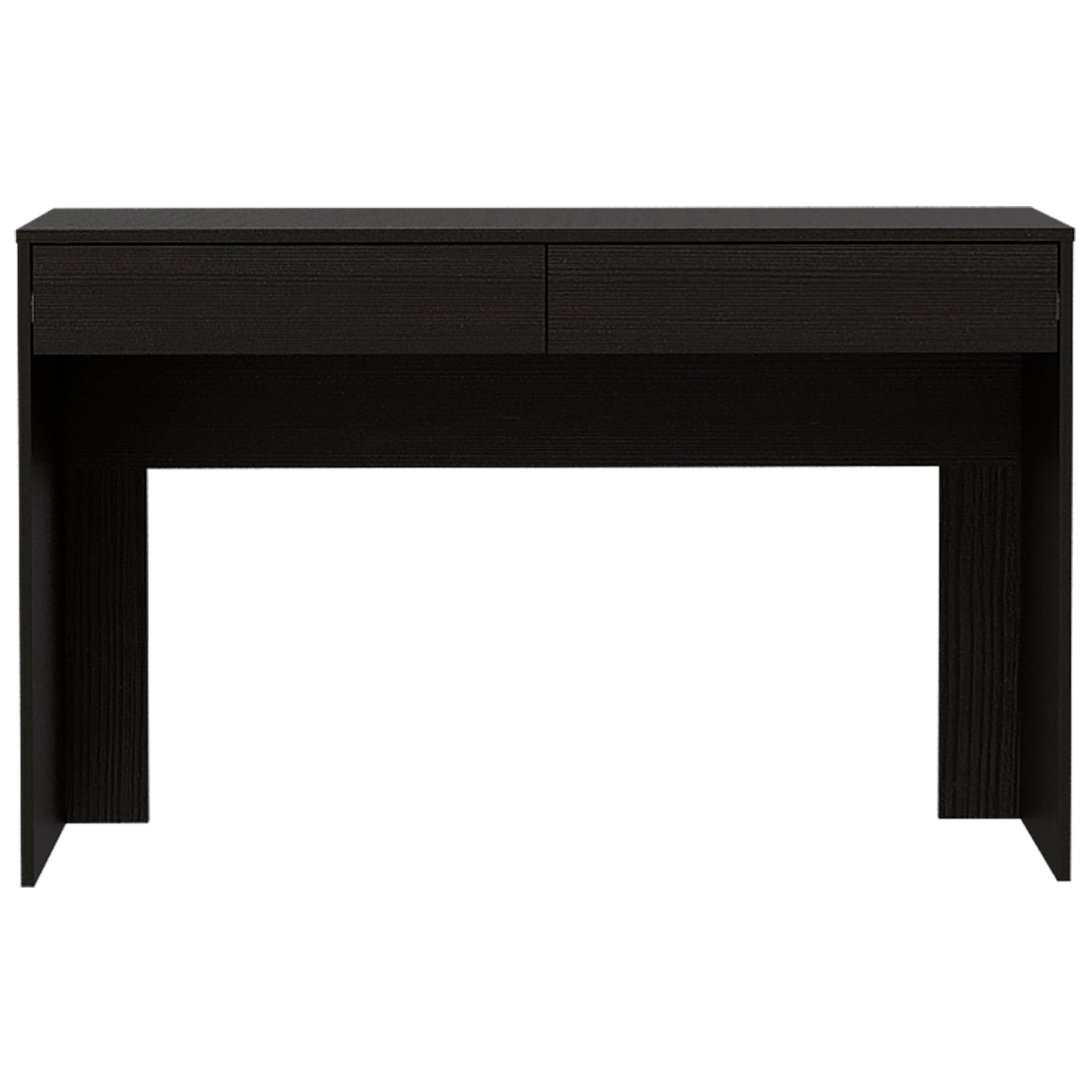 Dark wood effect console table with two drawers and minimalist legs