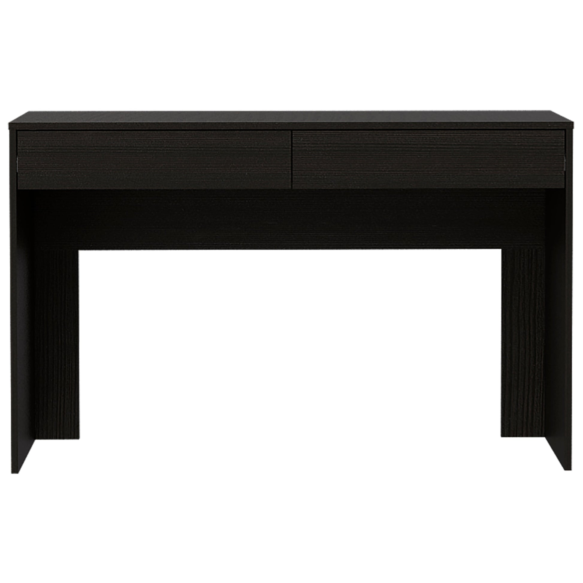 Dark wood effect console table with two drawers and minimalist legs