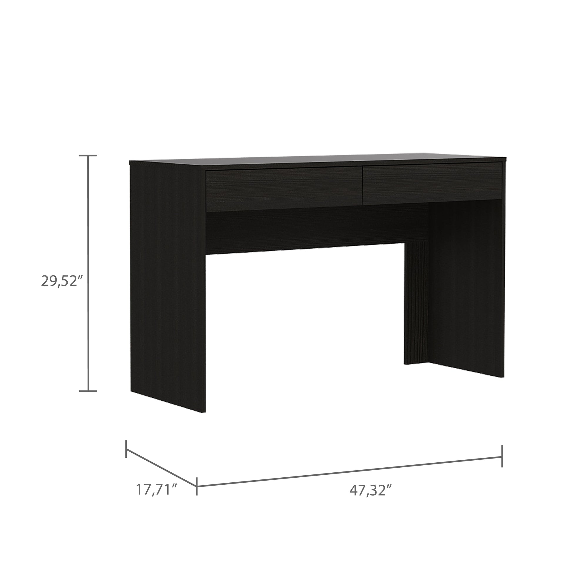 Black wood grain console table with two drawers