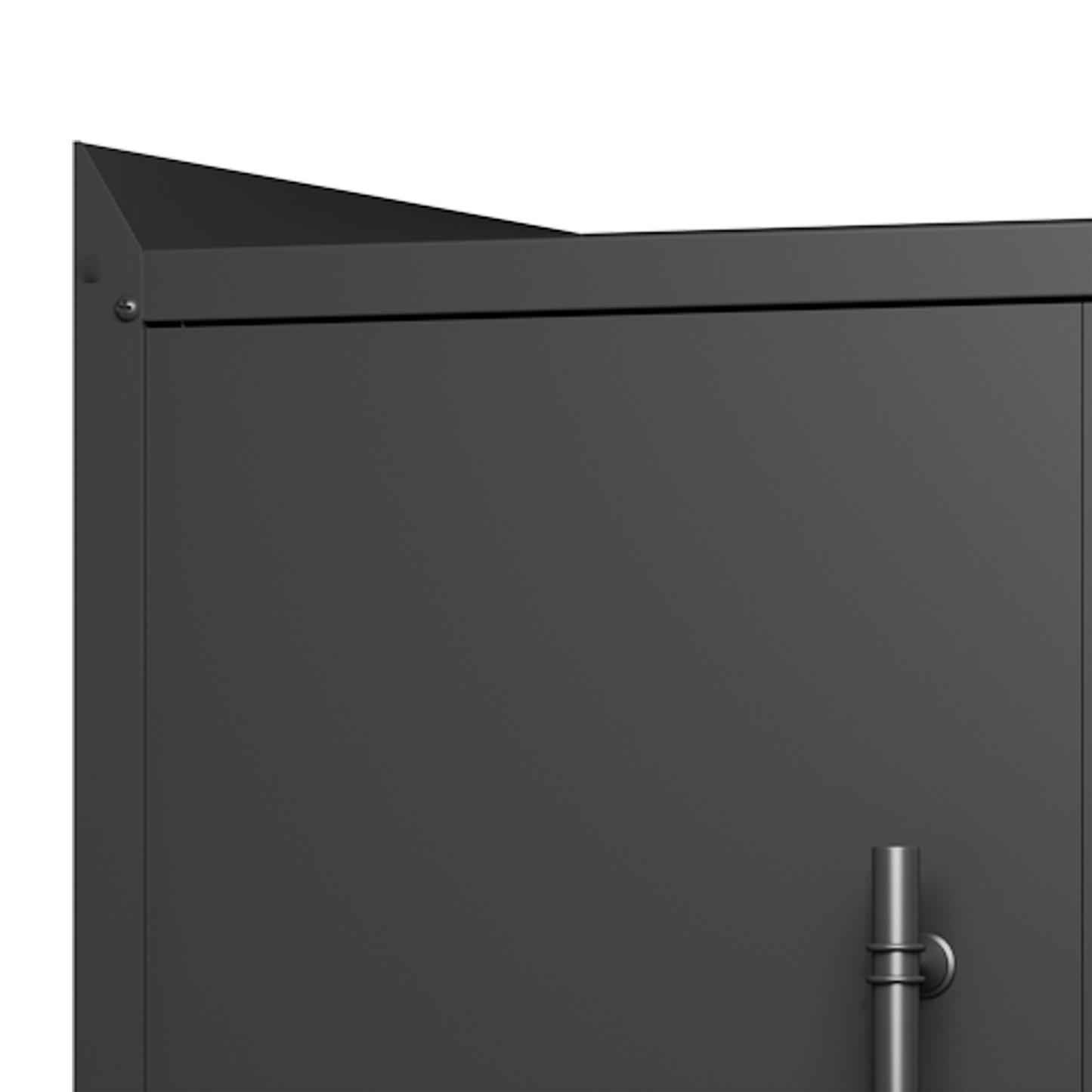 Sleek matte black metal cabinet door detail with a brushed nickel handle