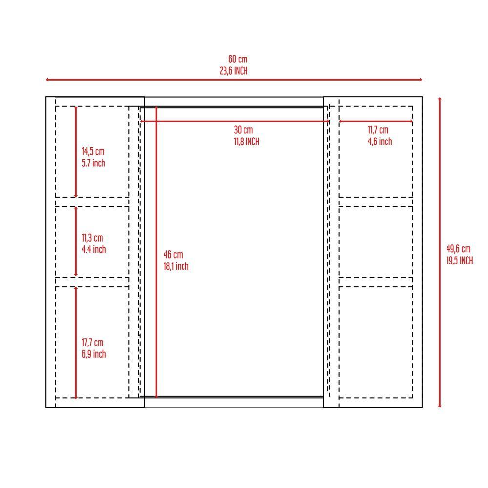 Diagram showing dimensions for a furniture piece  cm width  cm height and  cm depth