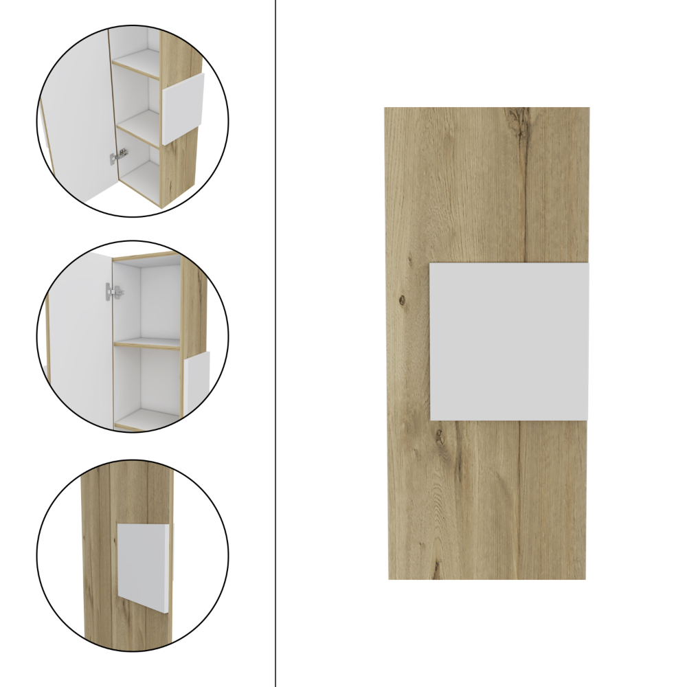 Modern oak and white tall storage cabinet with adjustable shelves