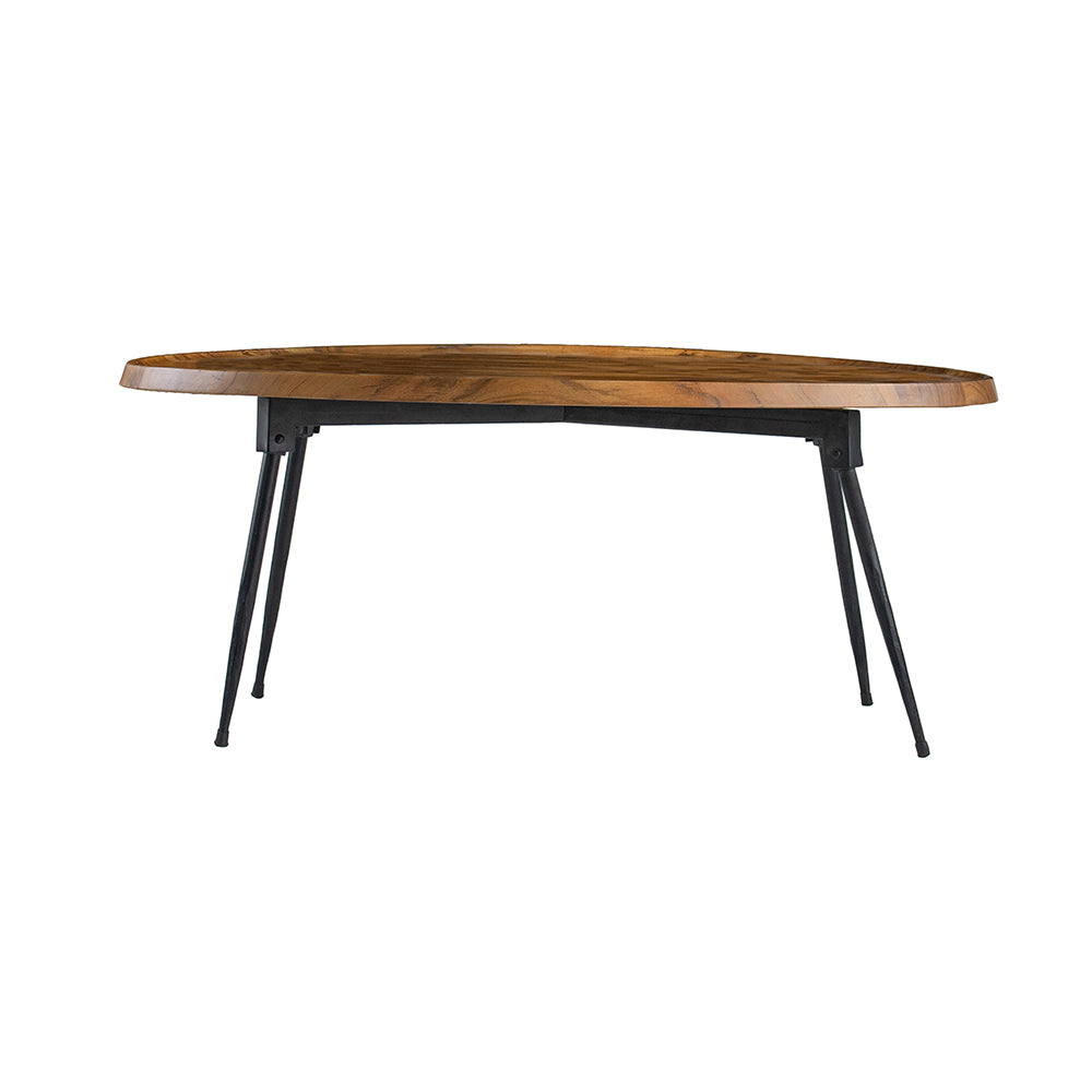 Natural wood dining table with sleek black metal legs midcentury modern style