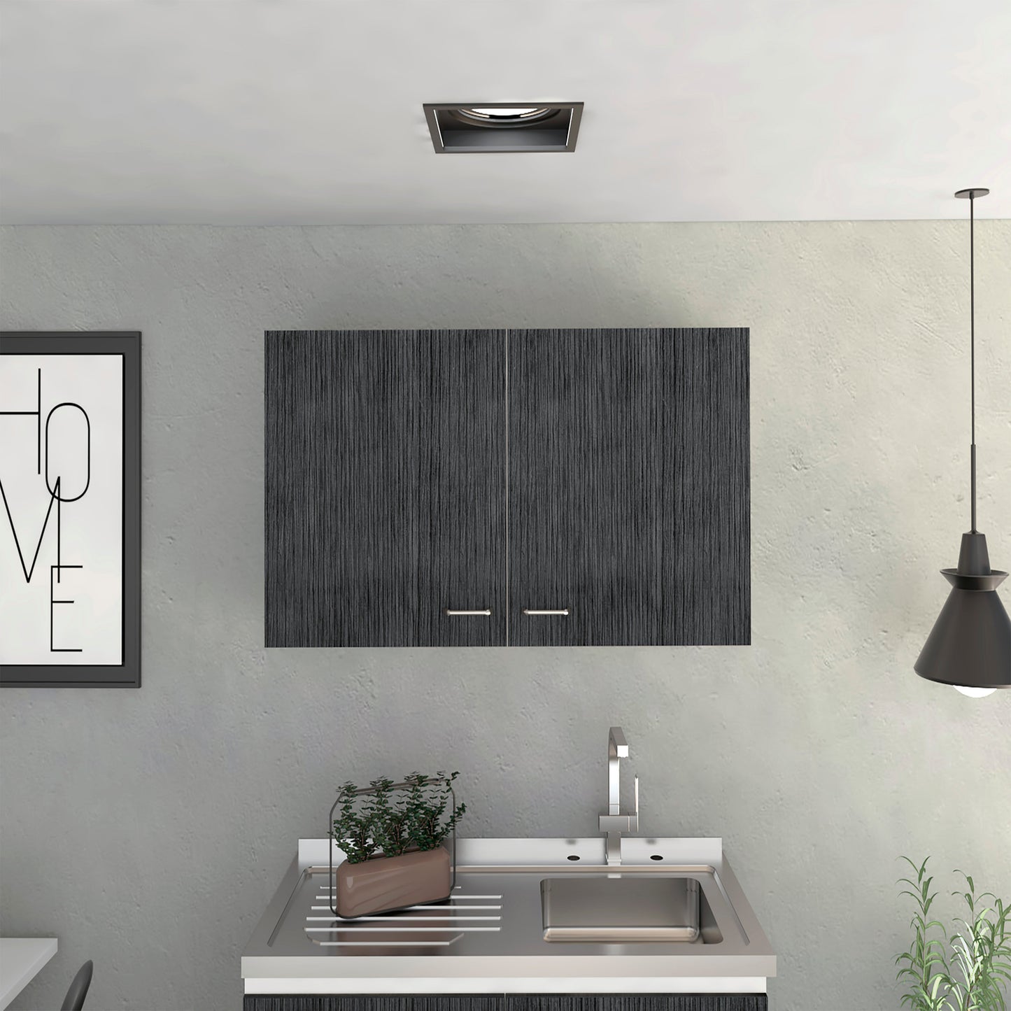 Space Efficient Wall Cabinet with Two Doors & Shelves - White/Smoked Oak