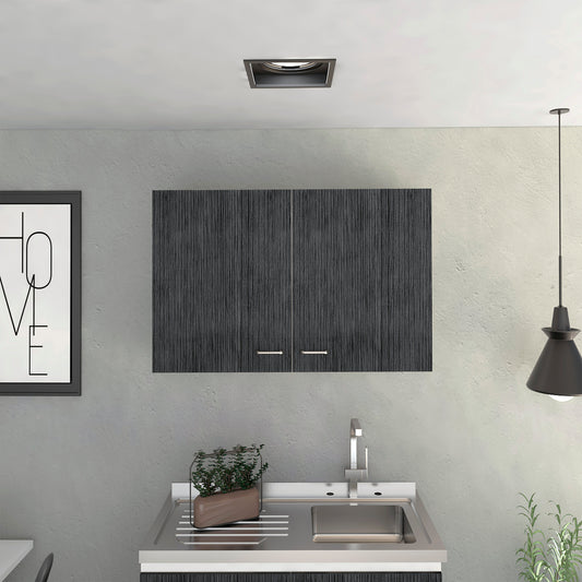 Space Efficient Wall Cabinet with Two Doors & Shelves - White/Smoked Oak