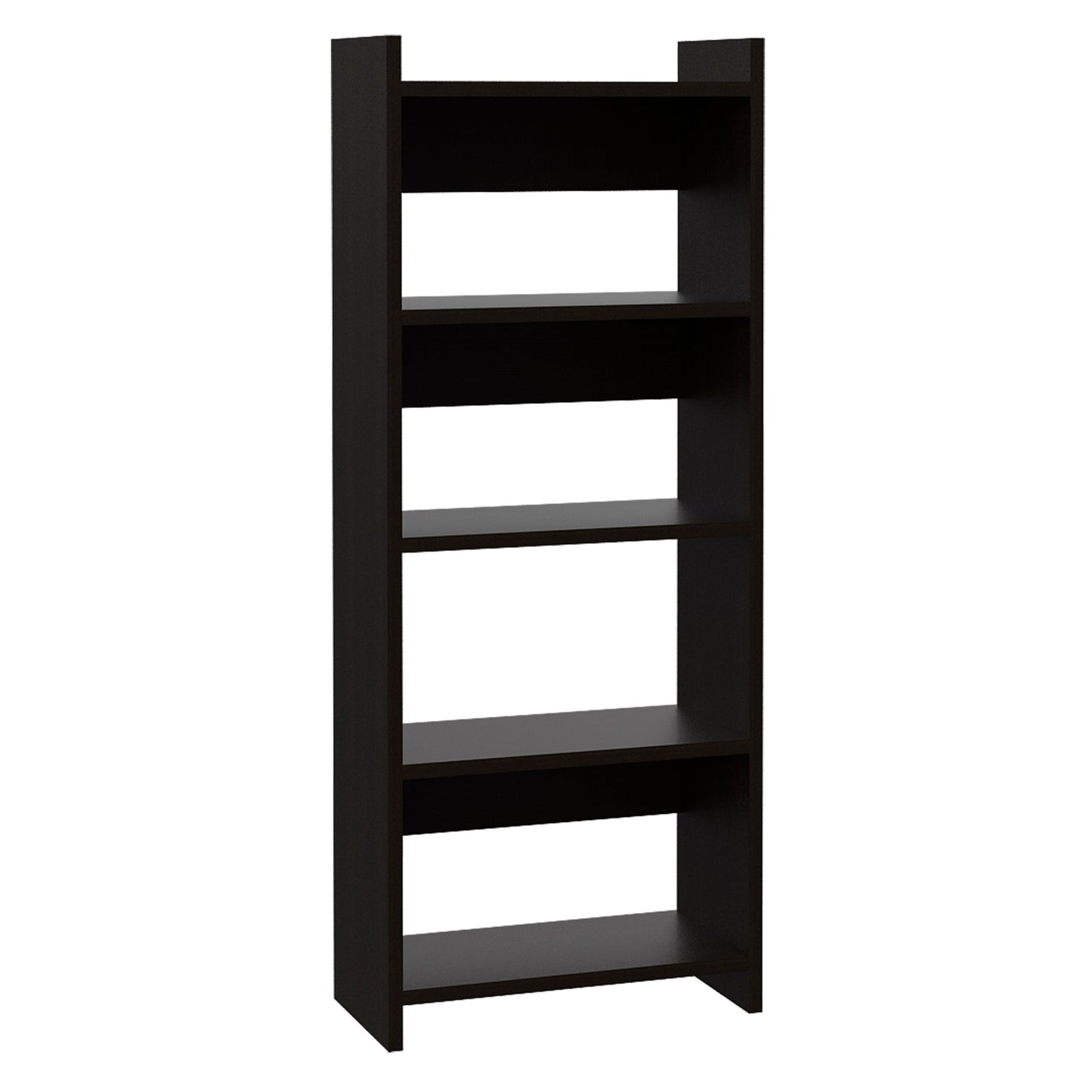 Dark brown ladder bookshelf with five open shelves