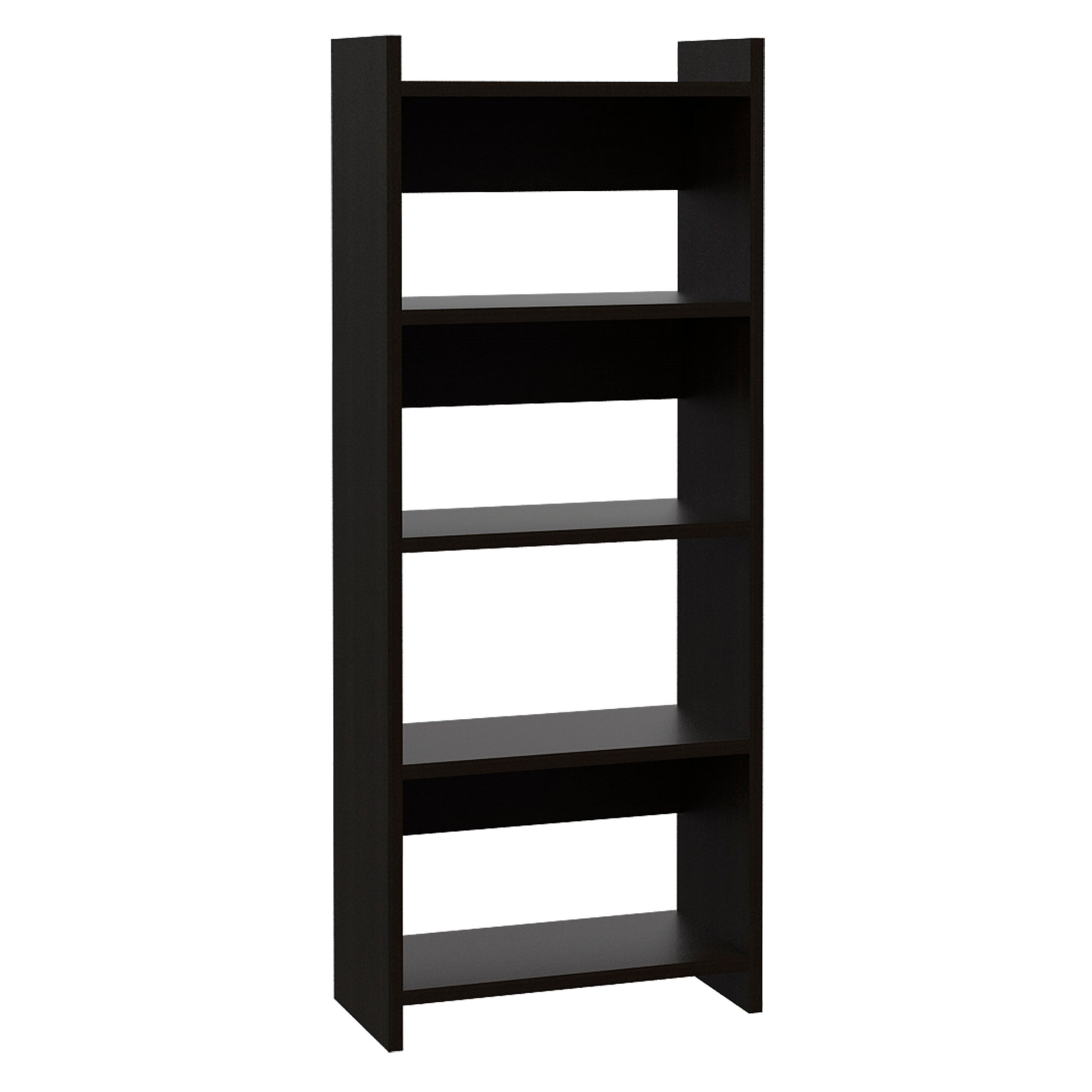 Dark brown ladder bookshelf with five open shelves