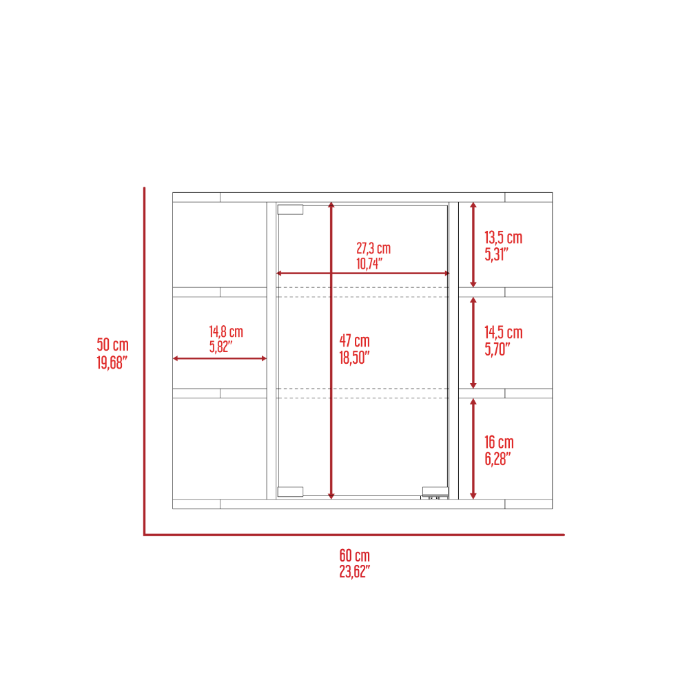 Diagram showing dimensions of a modular storage unit cm width cm height