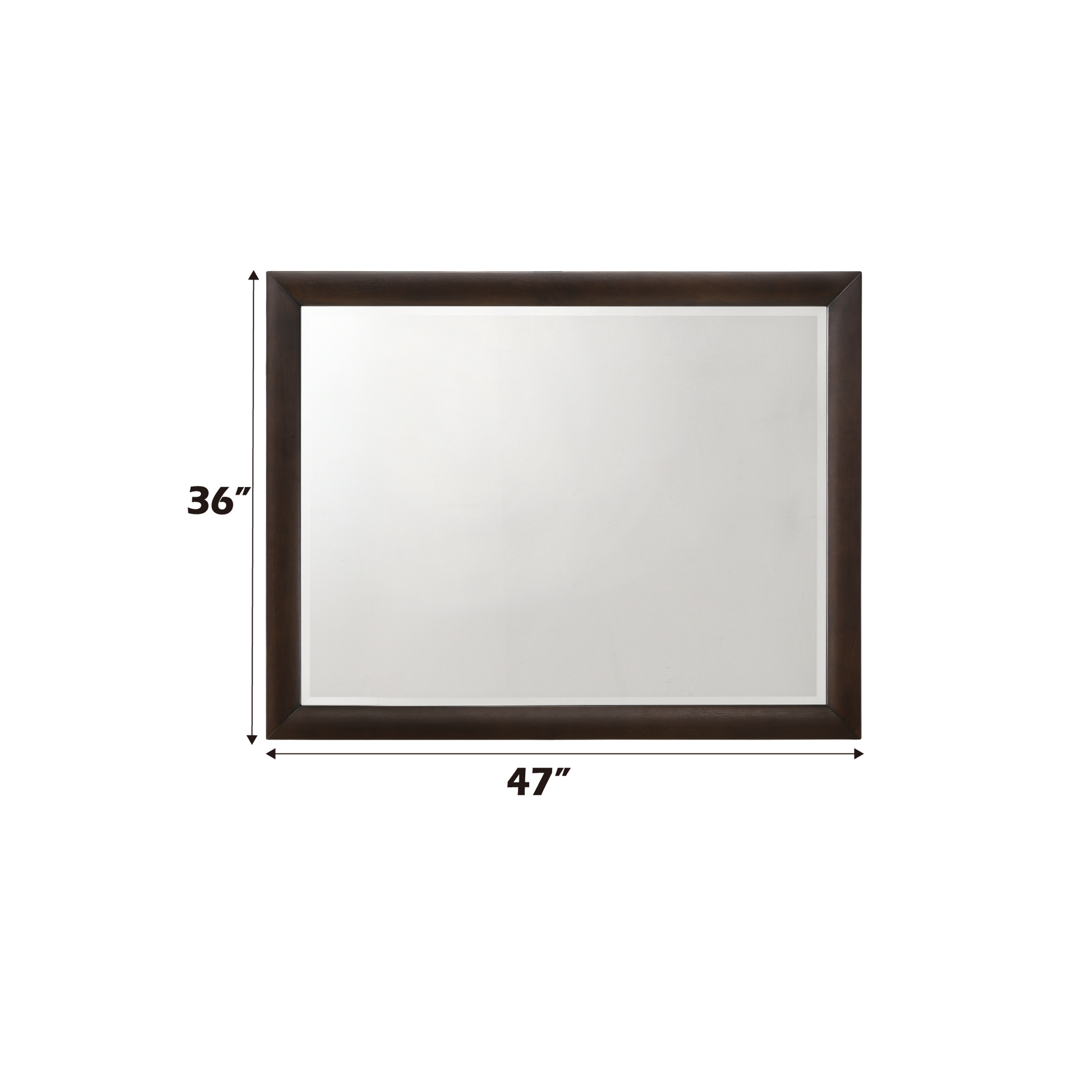 Rectangular wall mirror with dark wood frame