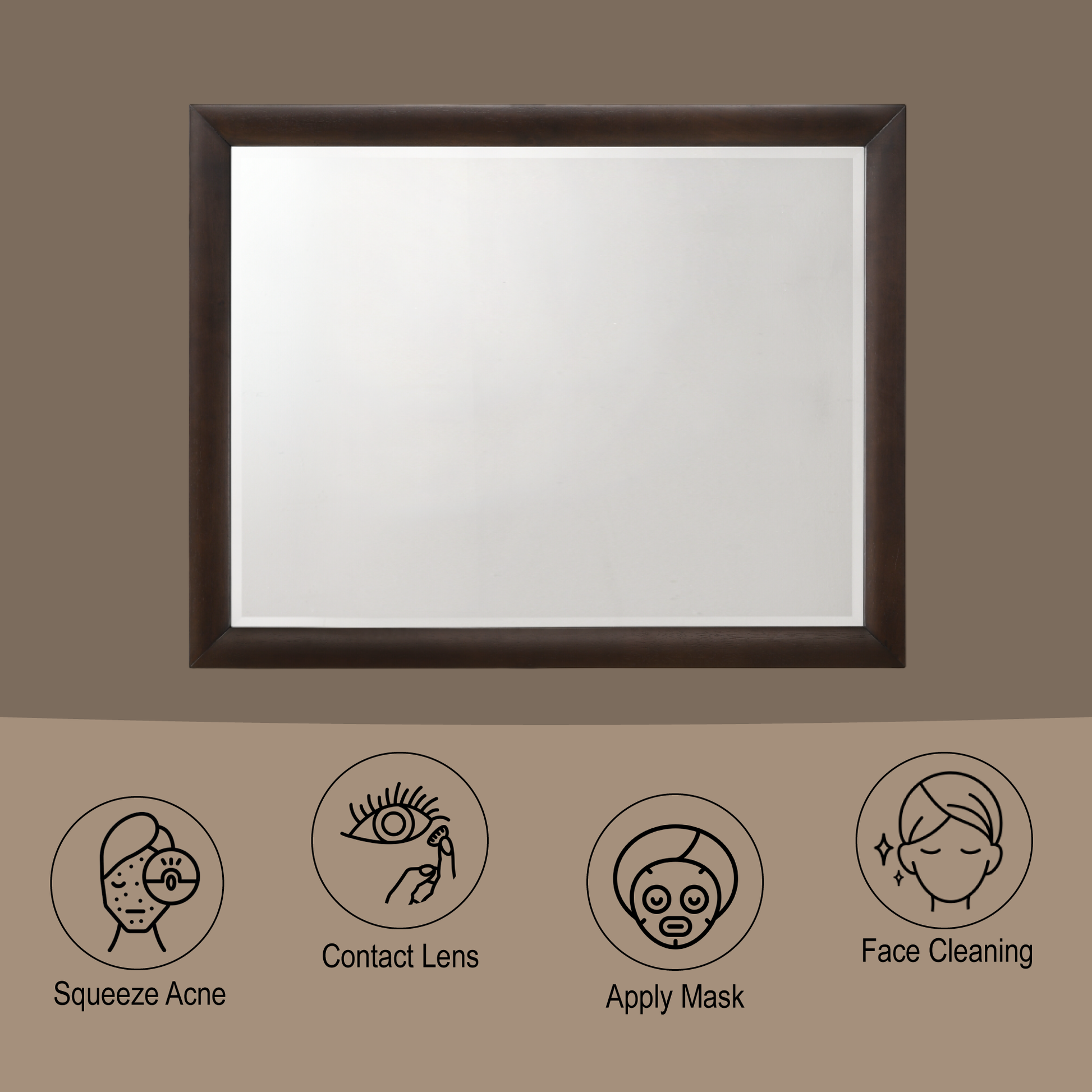Dark wood framed bathroom mirror