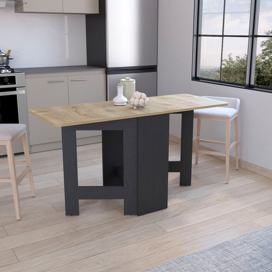 Foldable dining table with light oak top and dark gray base perfect for small kitchens