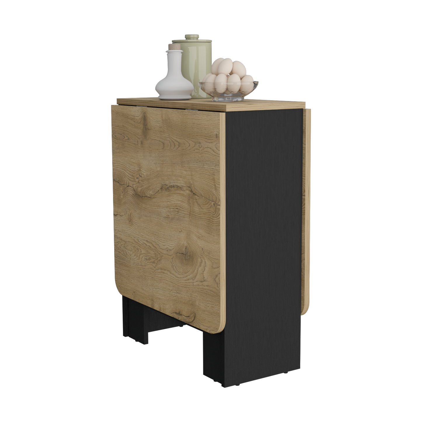 Compact folding kitchen table with oak veneer top and black base Ideal for small spaces