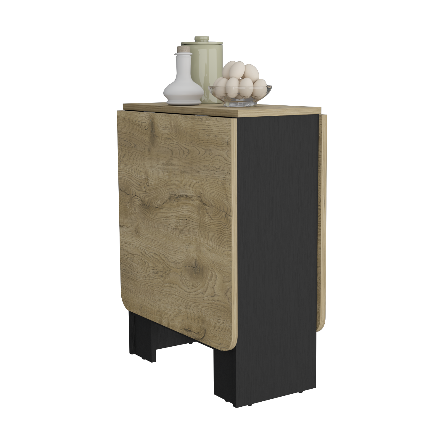 Compact folding kitchen table with oak veneer top and black base Ideal for small spaces