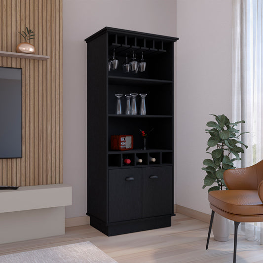 Black bar cabinet with wine rack glass holders and storage cabinets for home bar