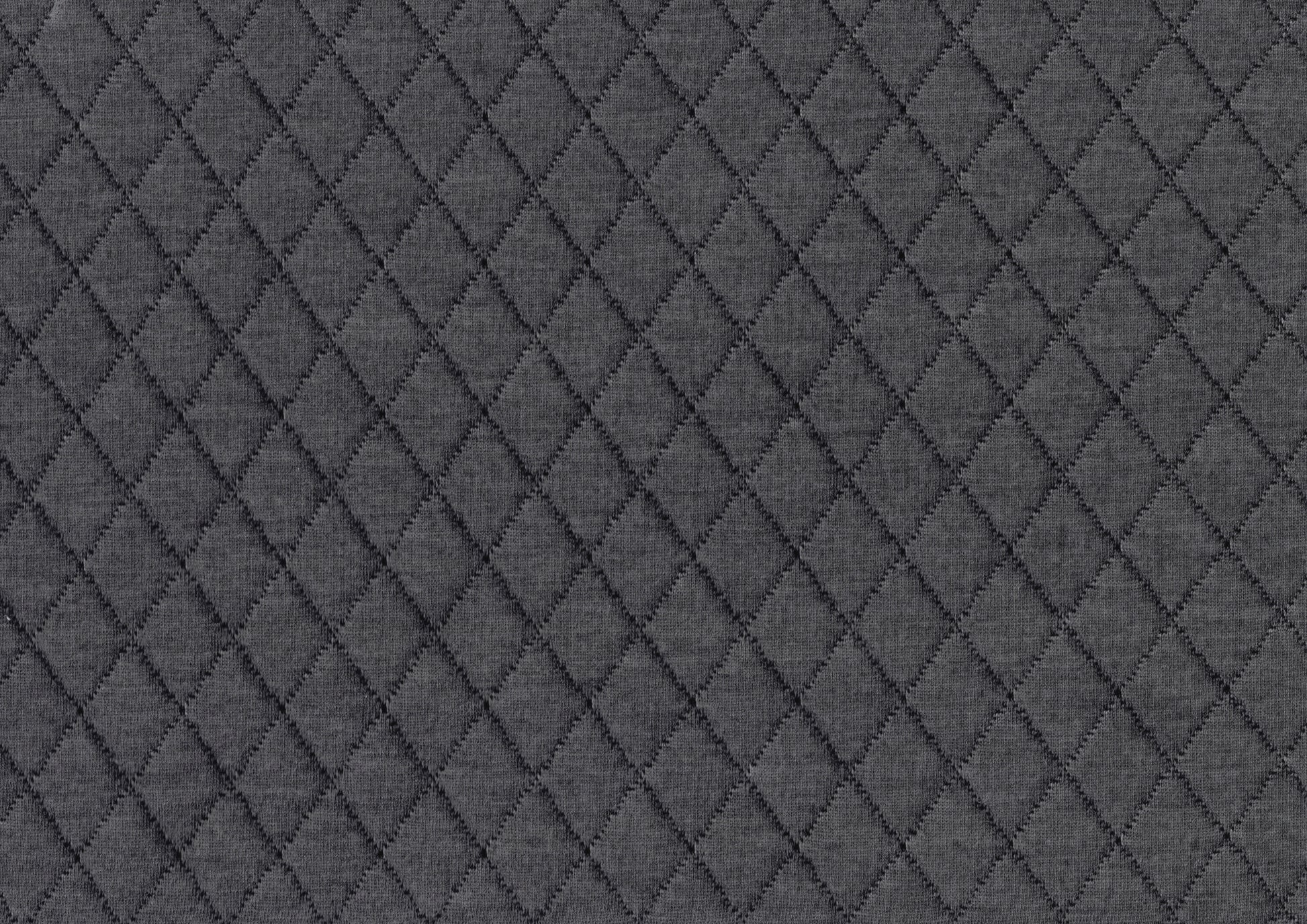 Dark grey quilted fabric texture with a diamond pattern perfect for upholstery or apparel