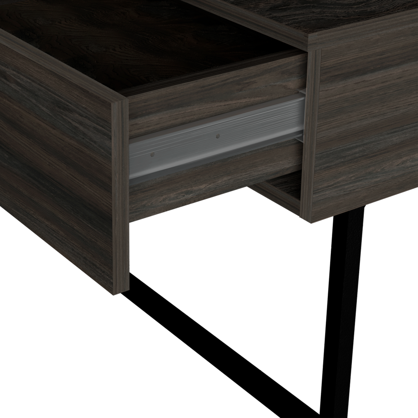 Dark wood finish drawer with smooth metal slide runner for modern furniture