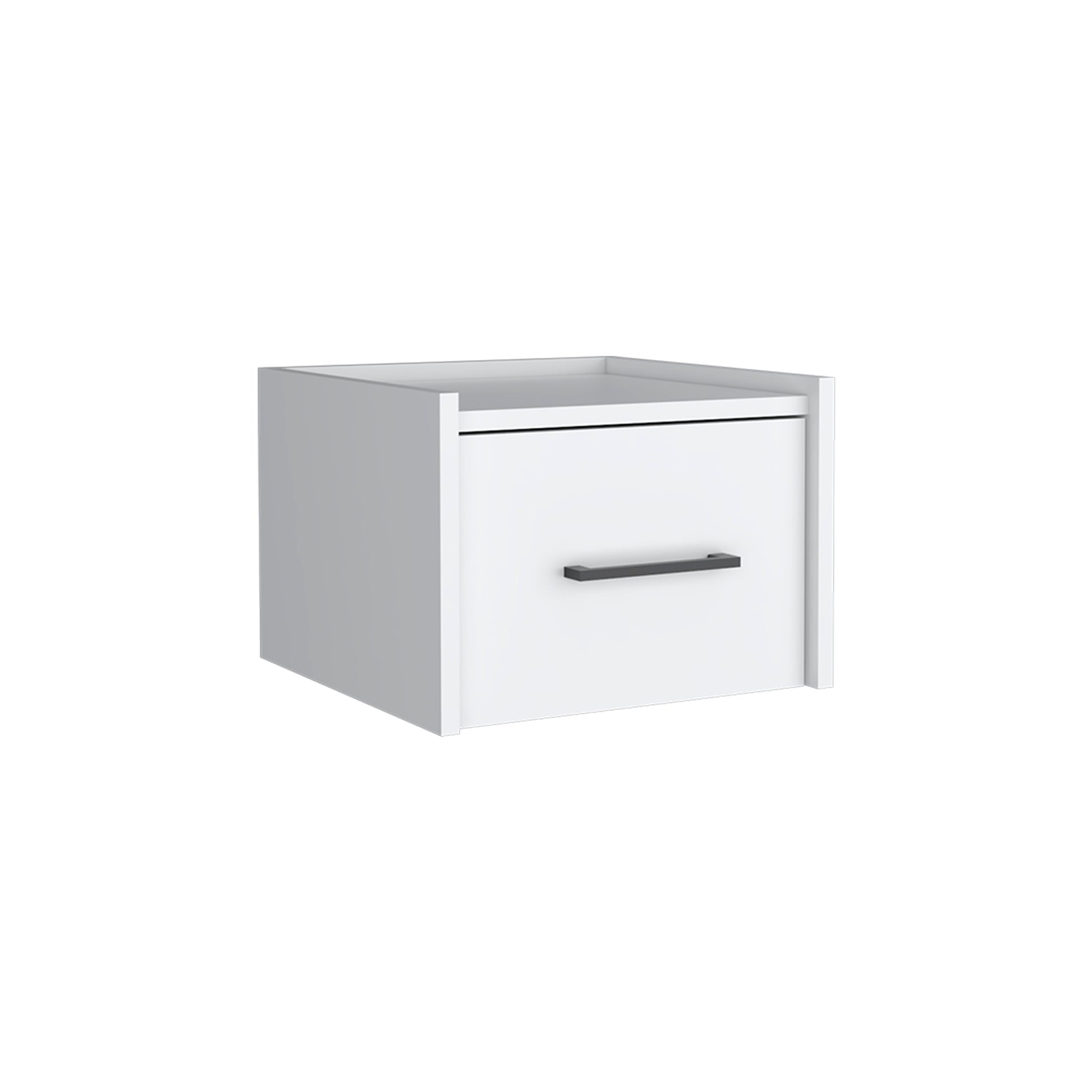 Minimalist white nightstand with a single drawer and black handle modern design for bedrooms