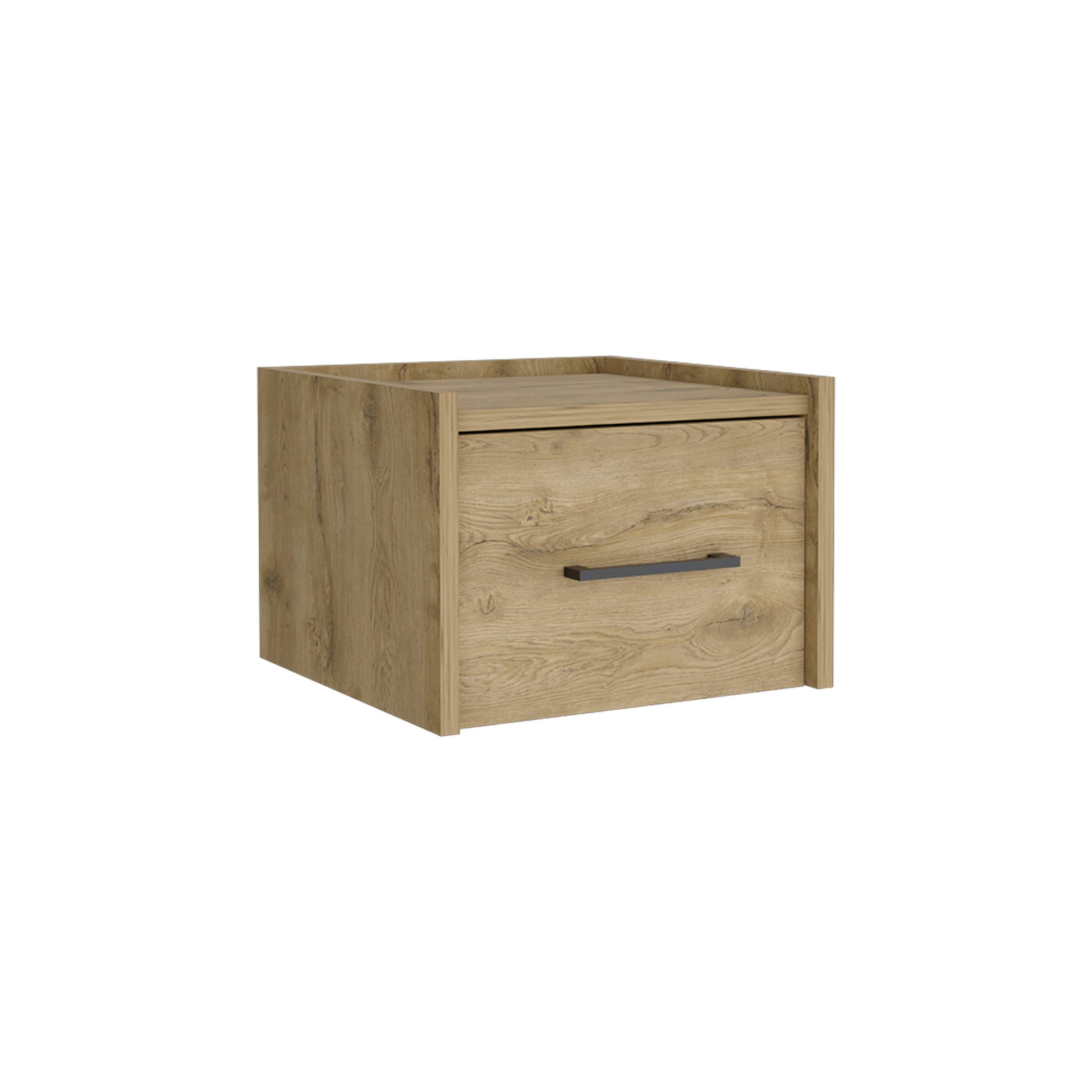 Wooden bedside table with one drawer and black handle