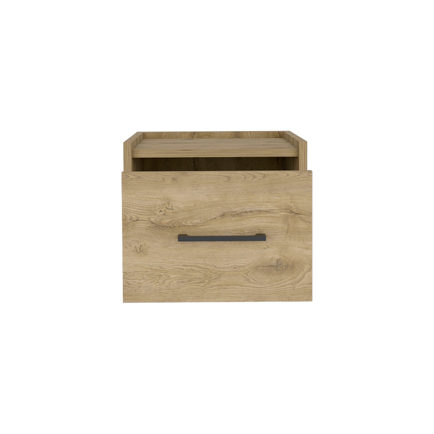 Modern oak veneer nightstand with one drawer and open shelf