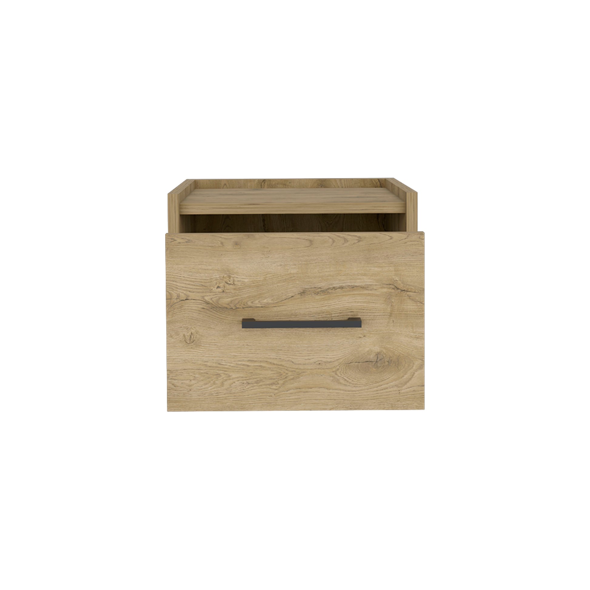 Modern oak veneer nightstand with one drawer and open shelf