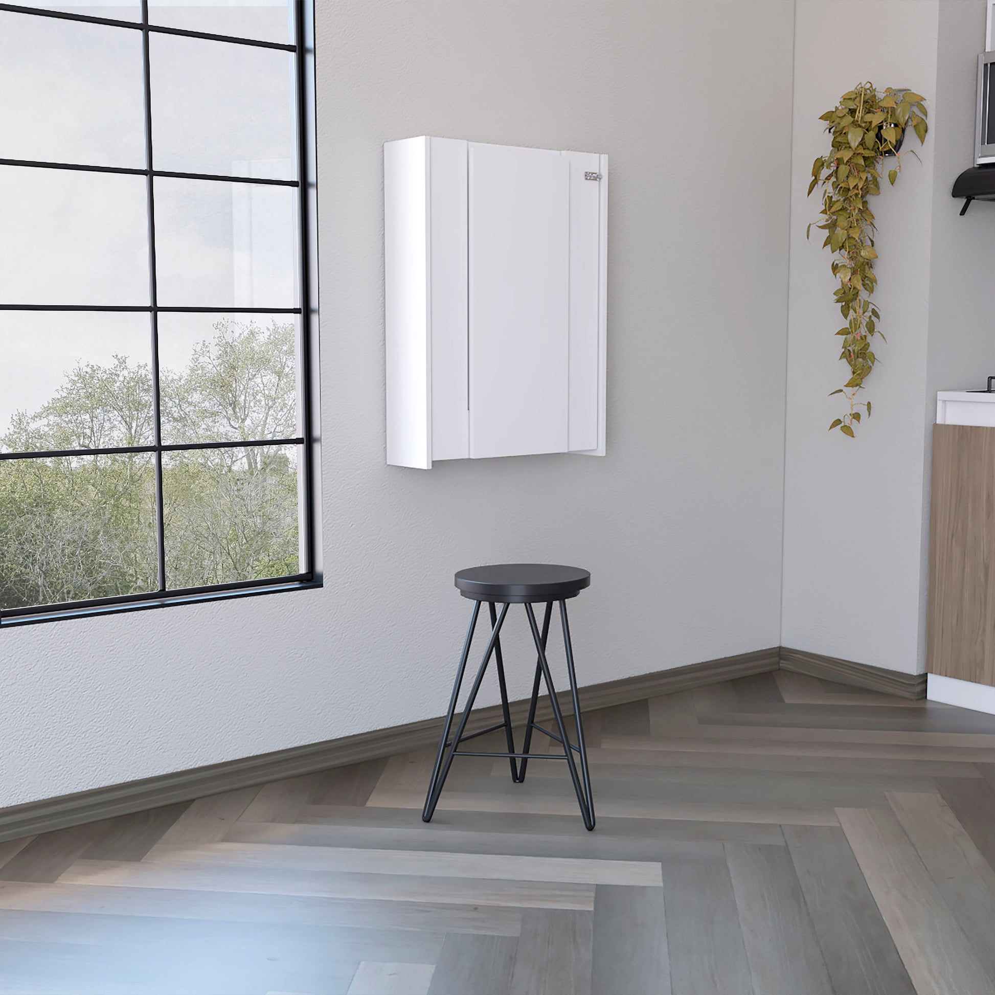Modern white wall cabinet with two doors ideal for bathroom storage