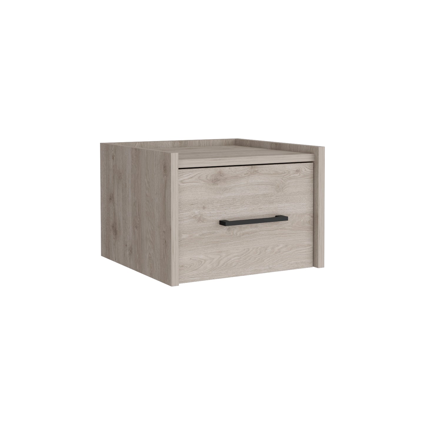 Light oak wood bedside table with a single black handle drawer Ideal for small bedroom storage