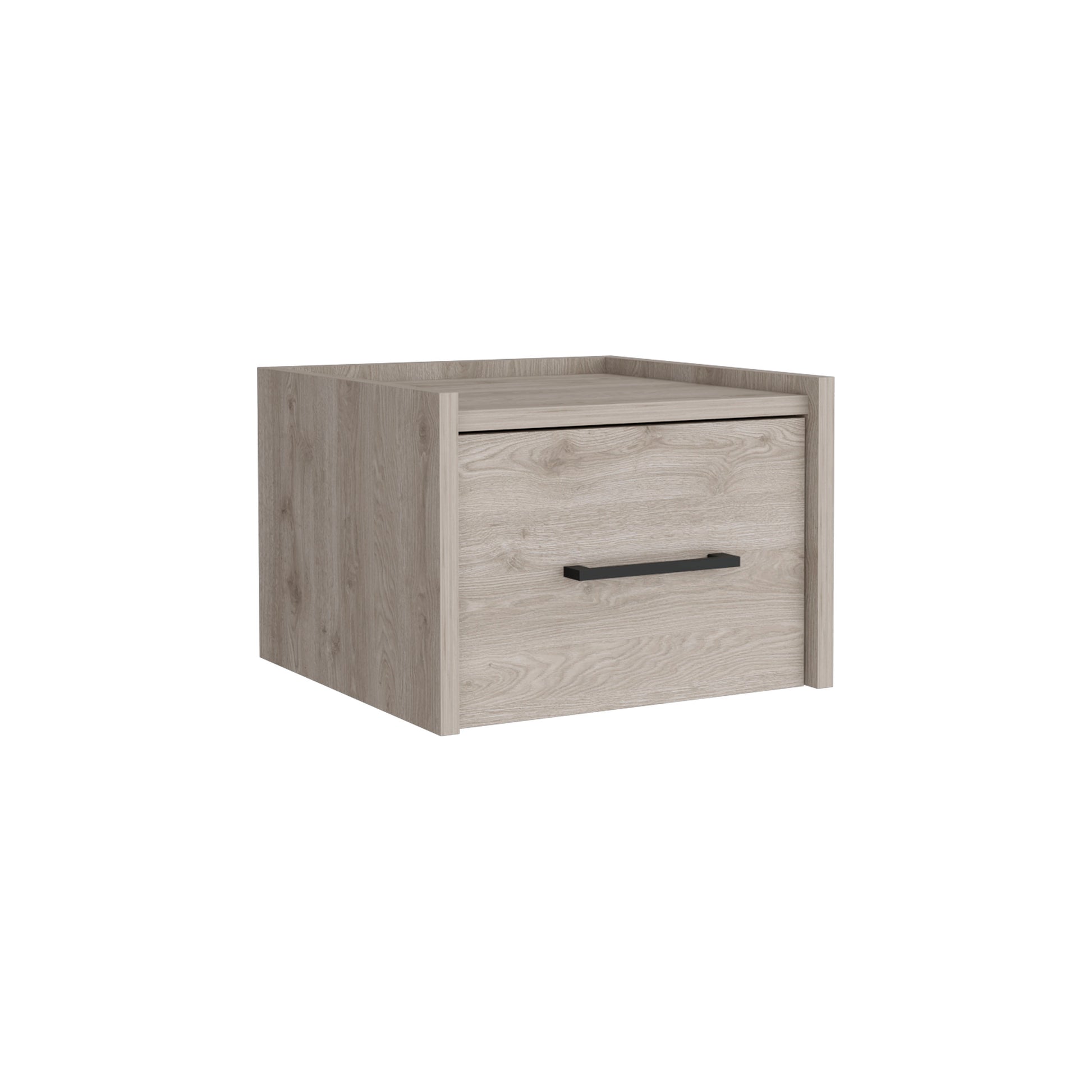 Light oak wood bedside table with a single black handle drawer Ideal for small bedroom storage
