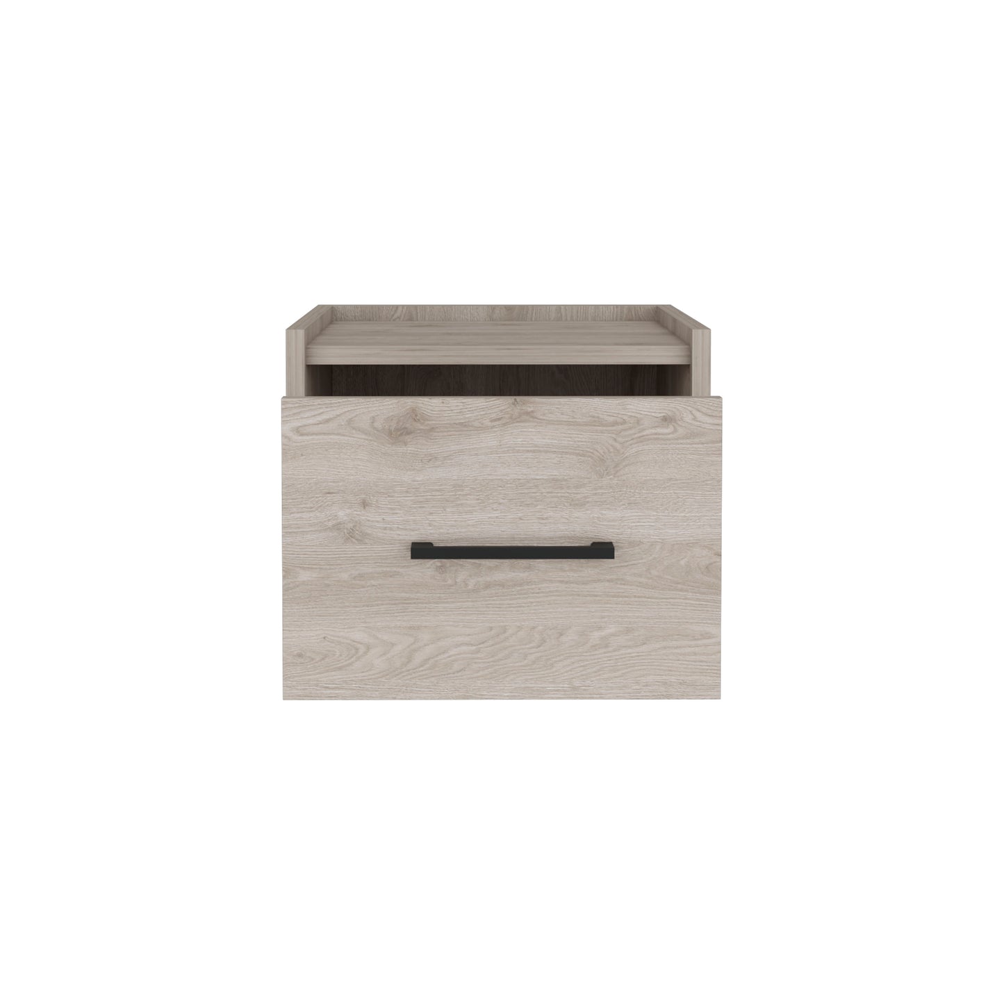 Light oak veneer nightstand with one drawer and open shelf