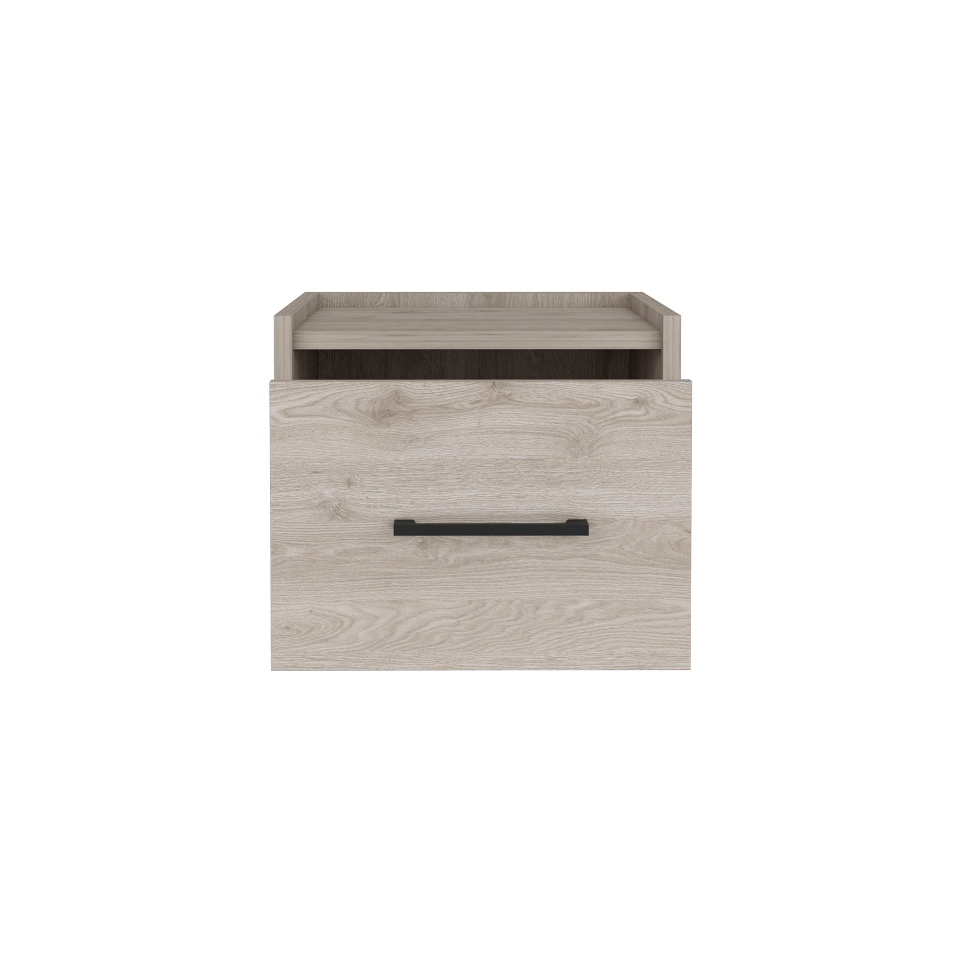 Light oak veneer nightstand with one drawer and open shelf