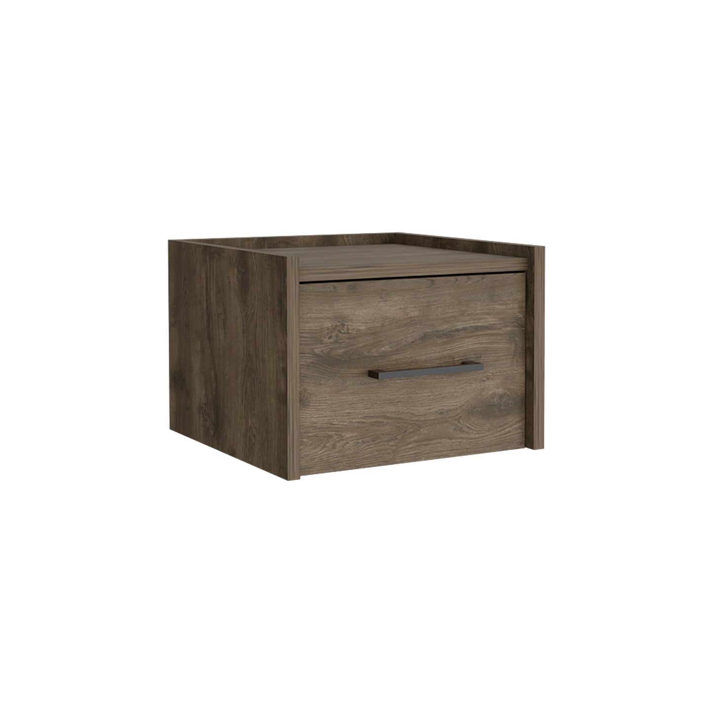 Modern oak veneer nightstand with one drawer and brushed nickel pull