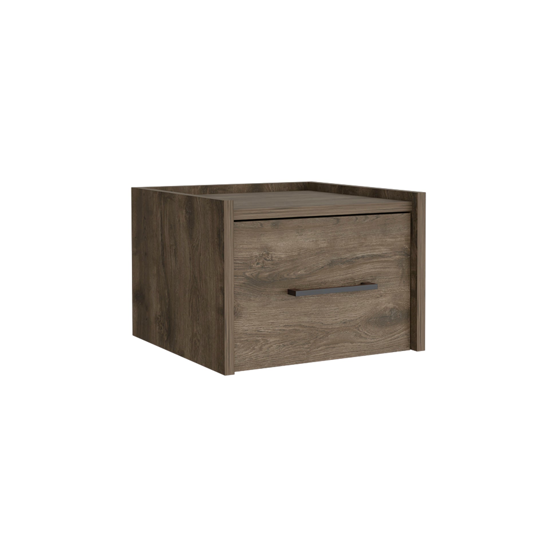 Modern oak veneer nightstand with one drawer and brushed nickel pull