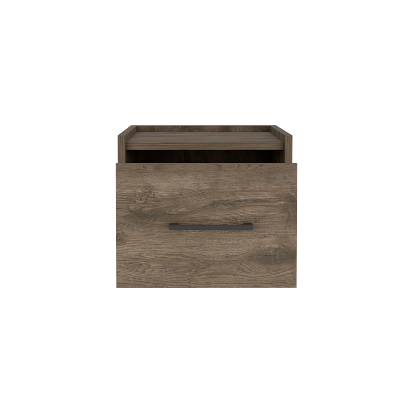 Modern wooden nightstand with single drawer and open shelf