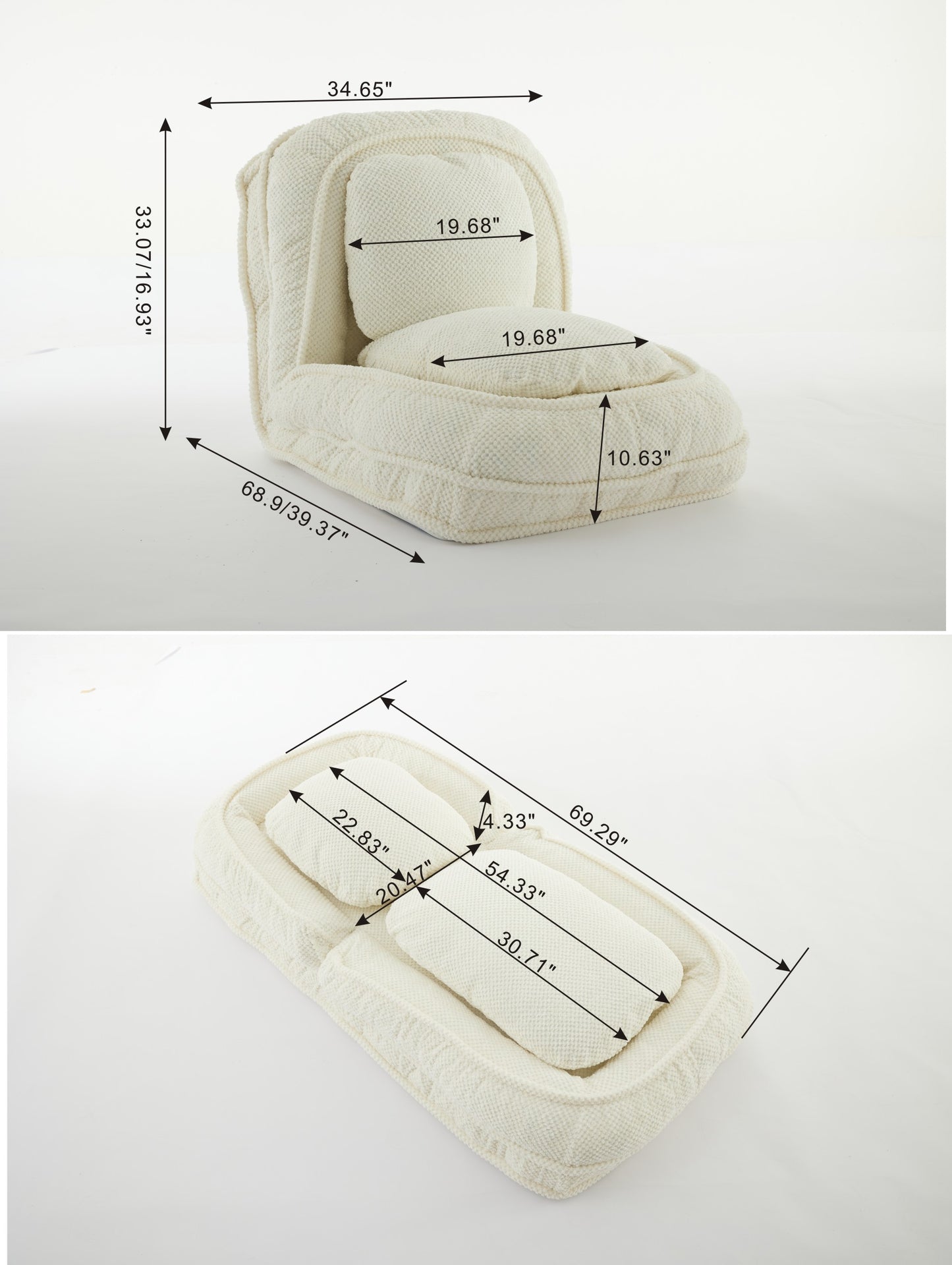 Cream textured floor chair with adjustable back perfect for reading nooks