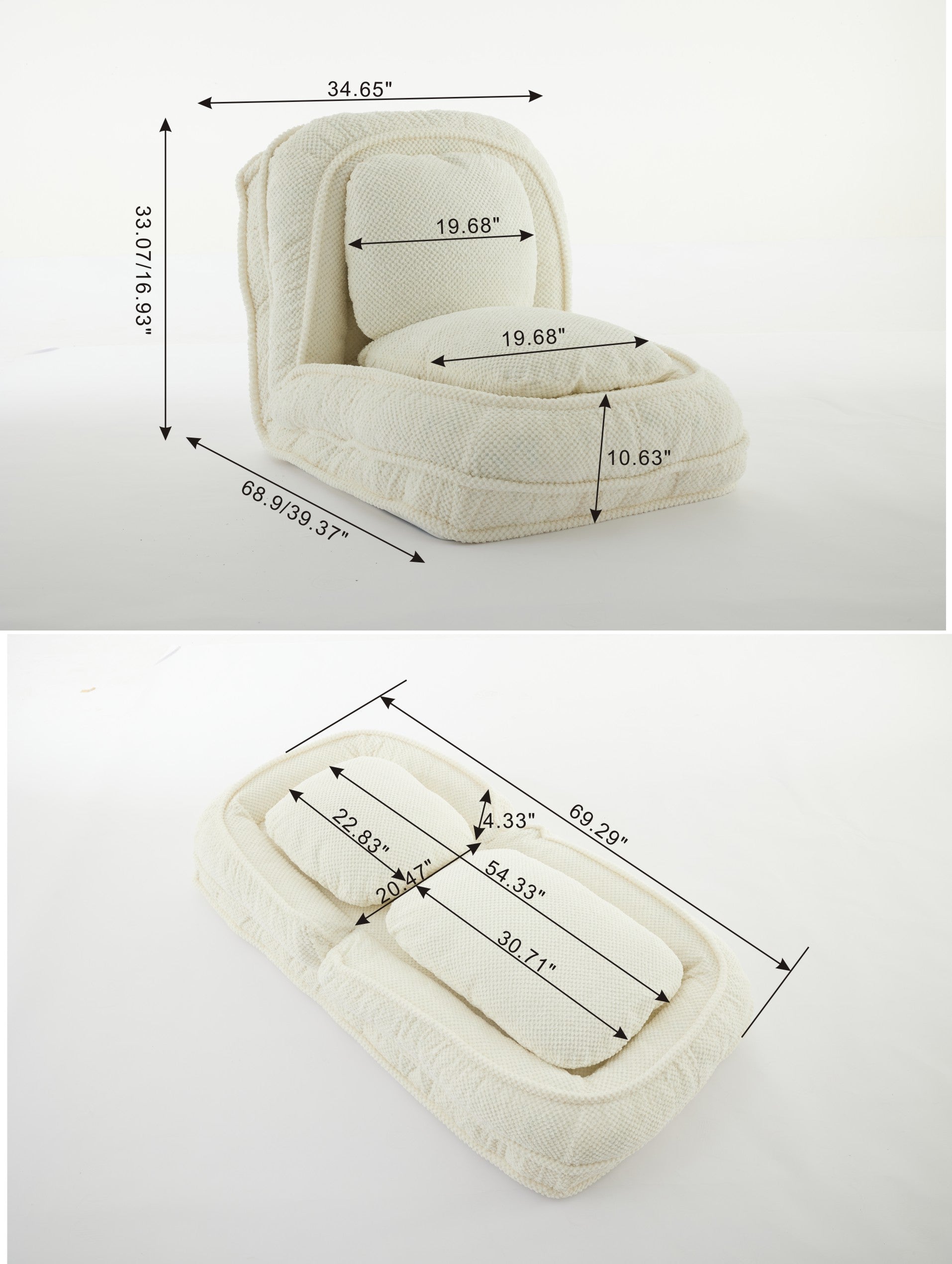 Cream textured floor chair with adjustable back perfect for reading nooks