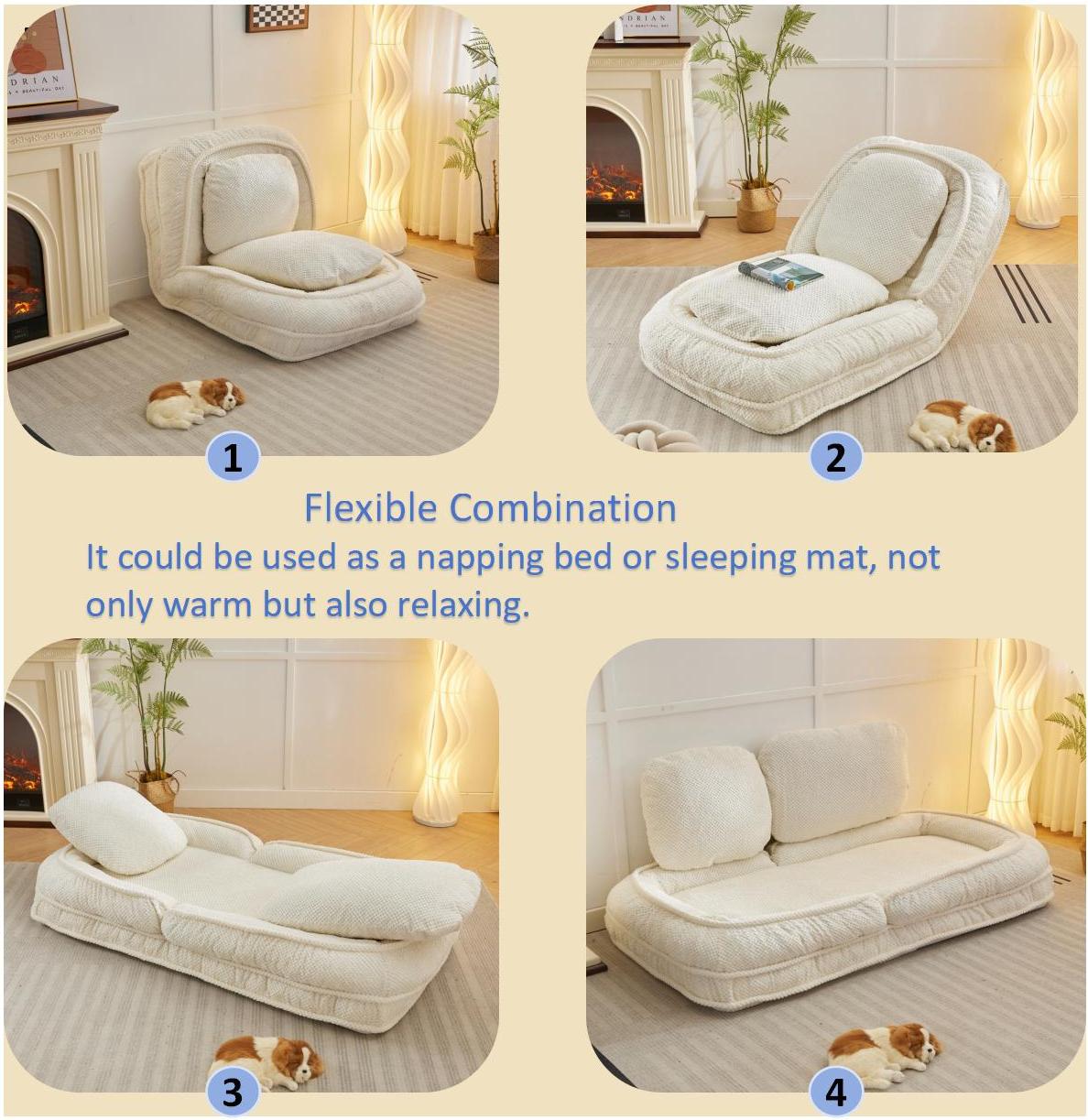 Cream modular floor sofa in upright chair configuration textured fabric cozy nap spot